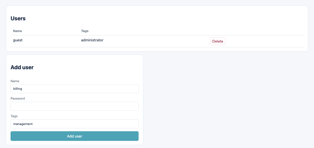 Users and the Add user form