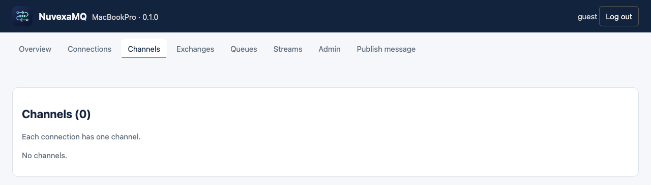 Channels page. Each connection has one channel.