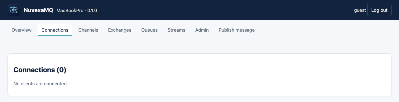 Connections page with no clients connected