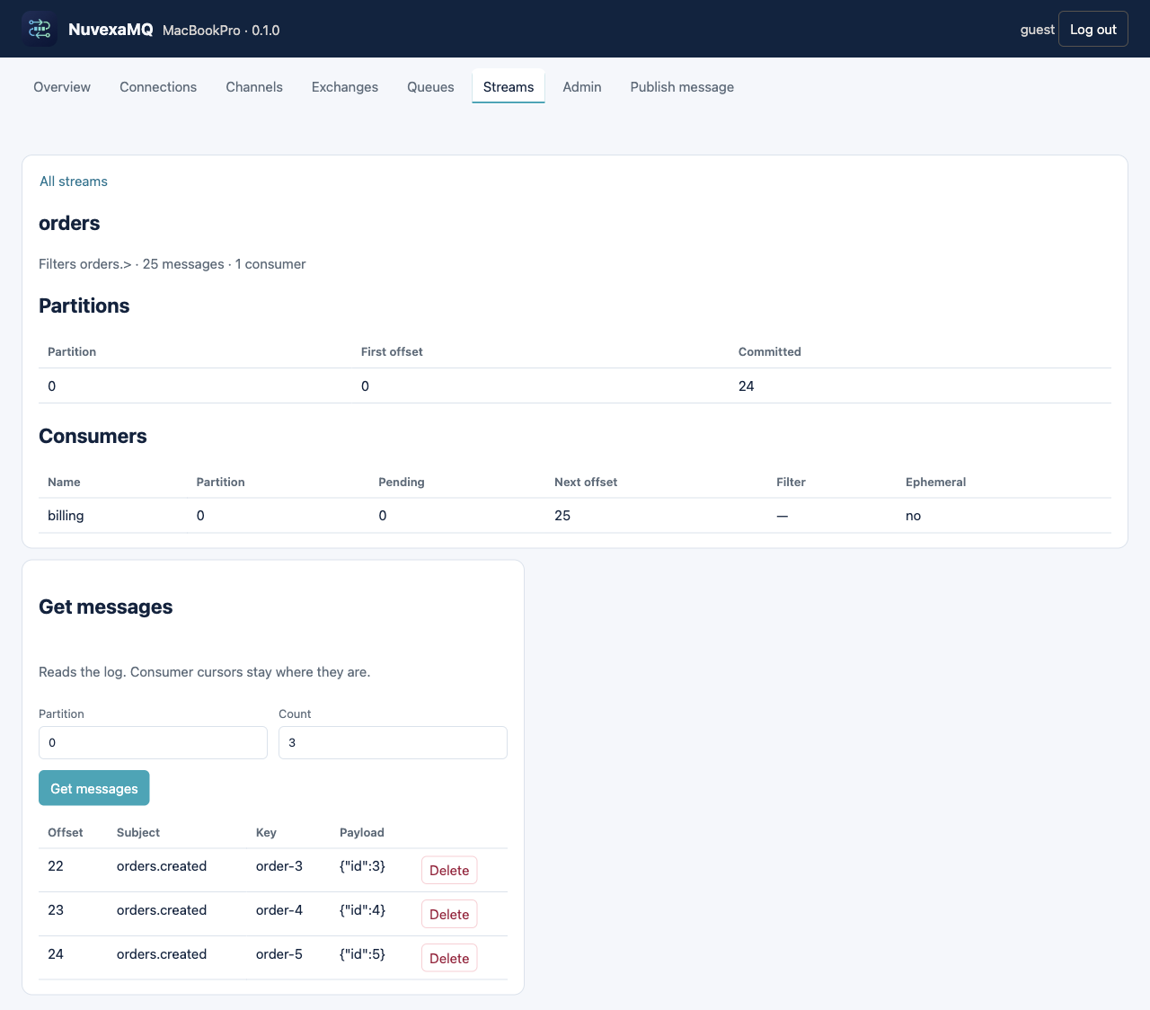 Inside a stream: partitions, consumers, and Get messages