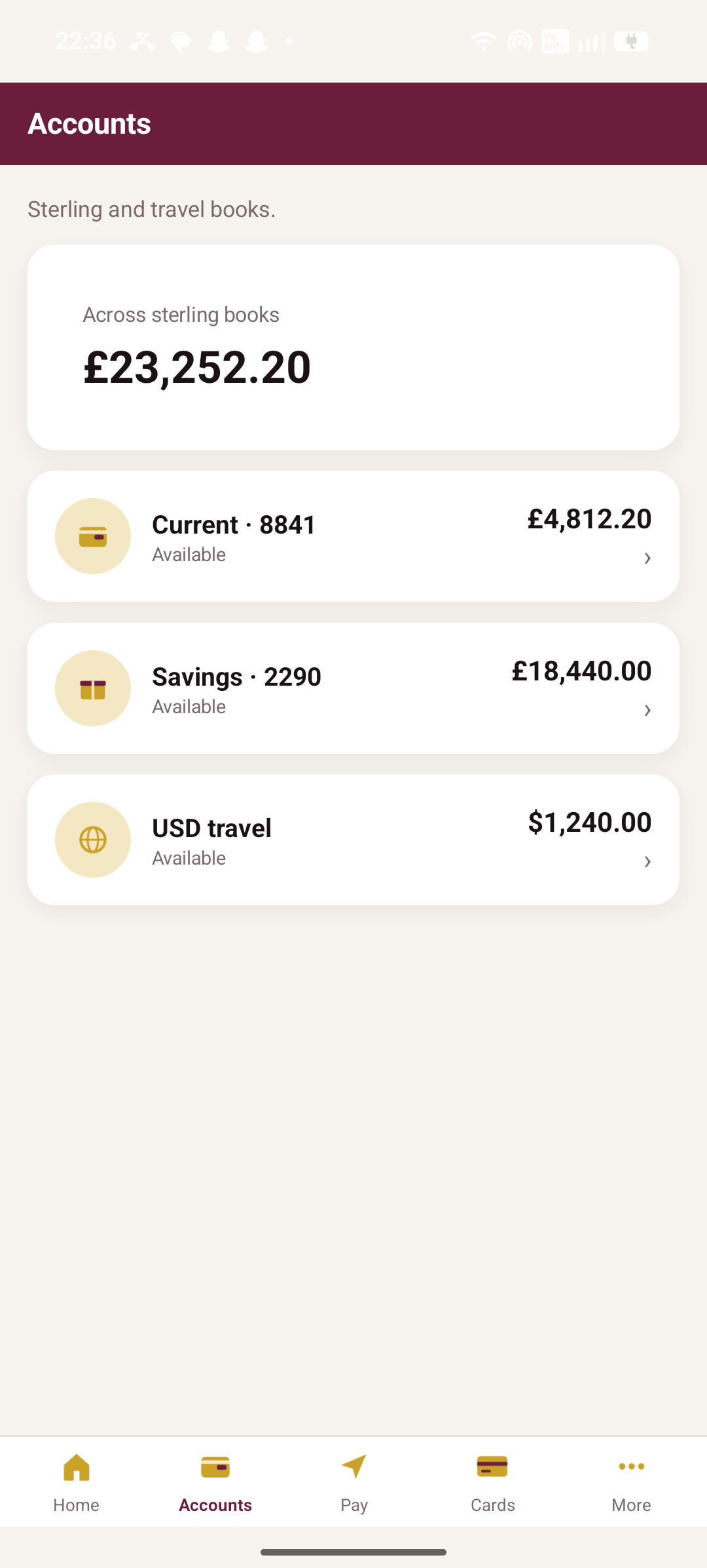 Aether Bank current, savings, and USD travel accounts