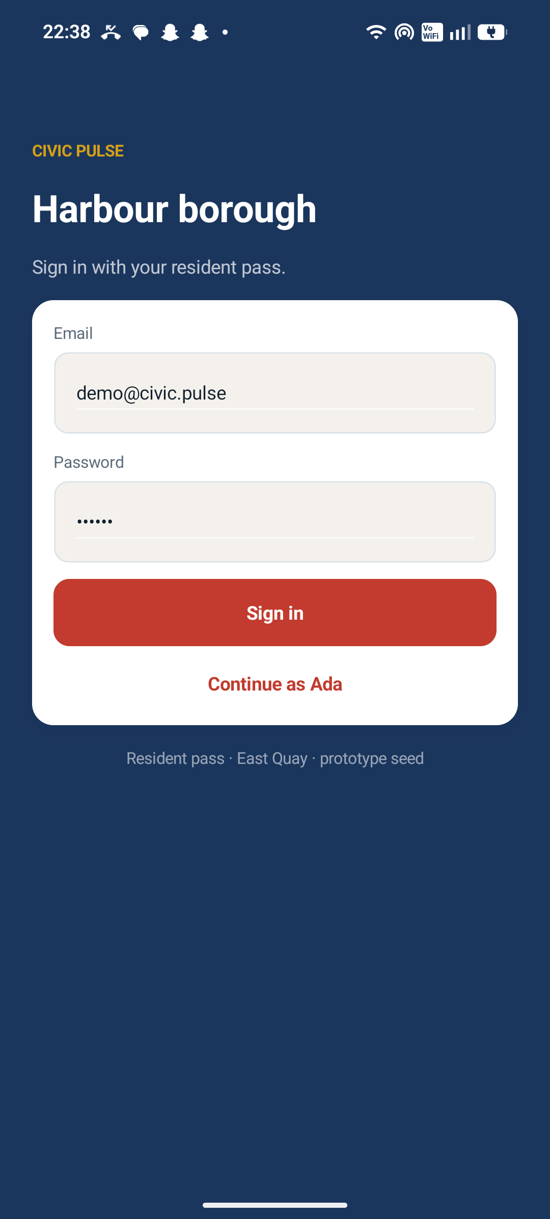 Civic Pulse resident pass sign-in for Harbour borough