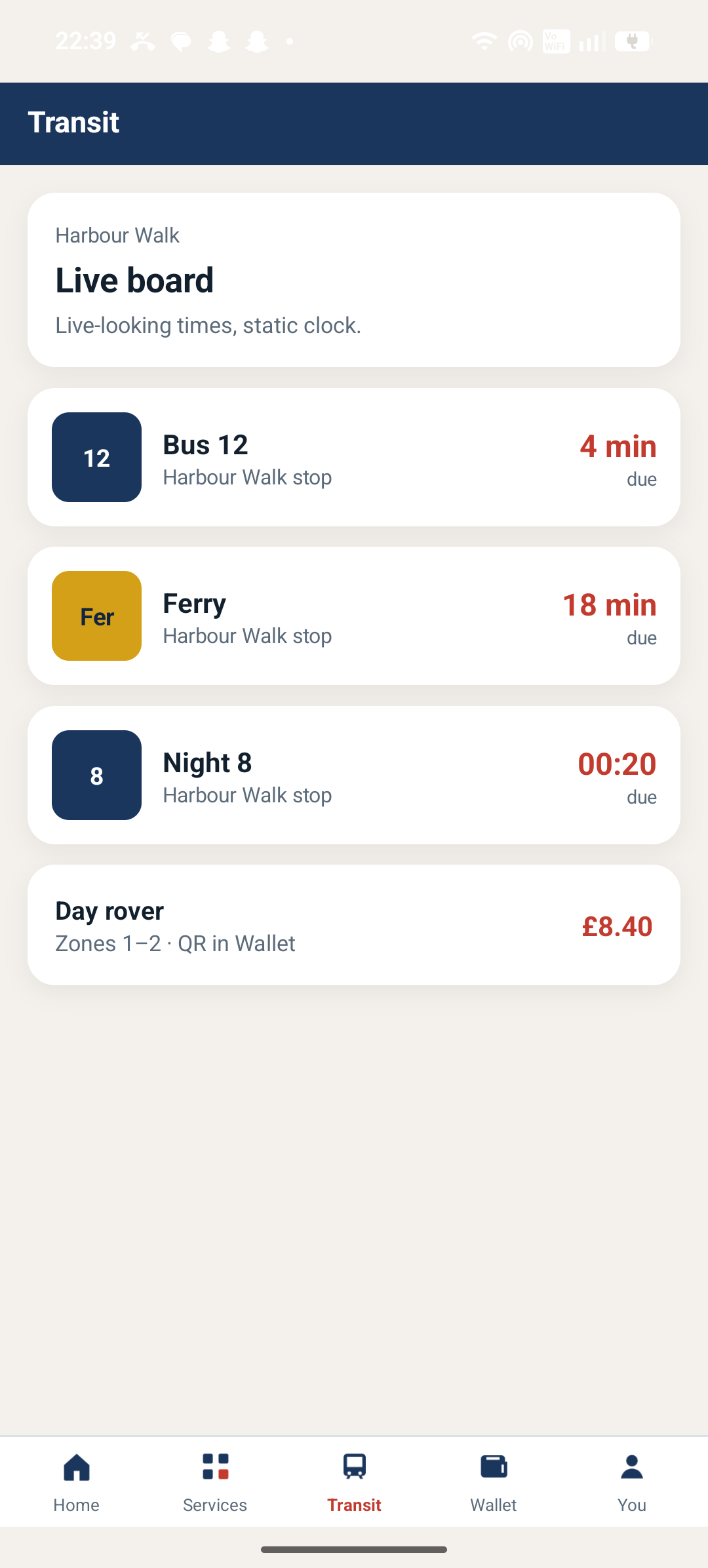 Civic Pulse live transit board at Harbour Walk