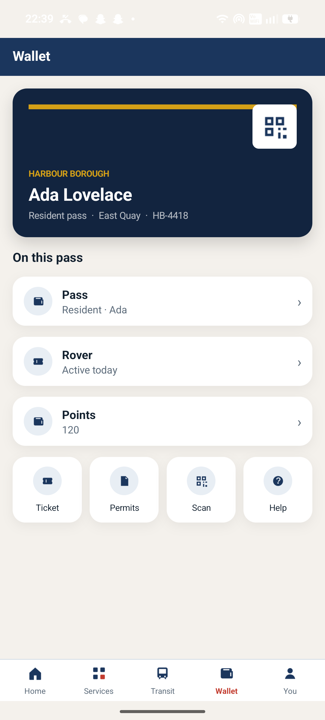 Civic Pulse resident pass, rover, and points wallet