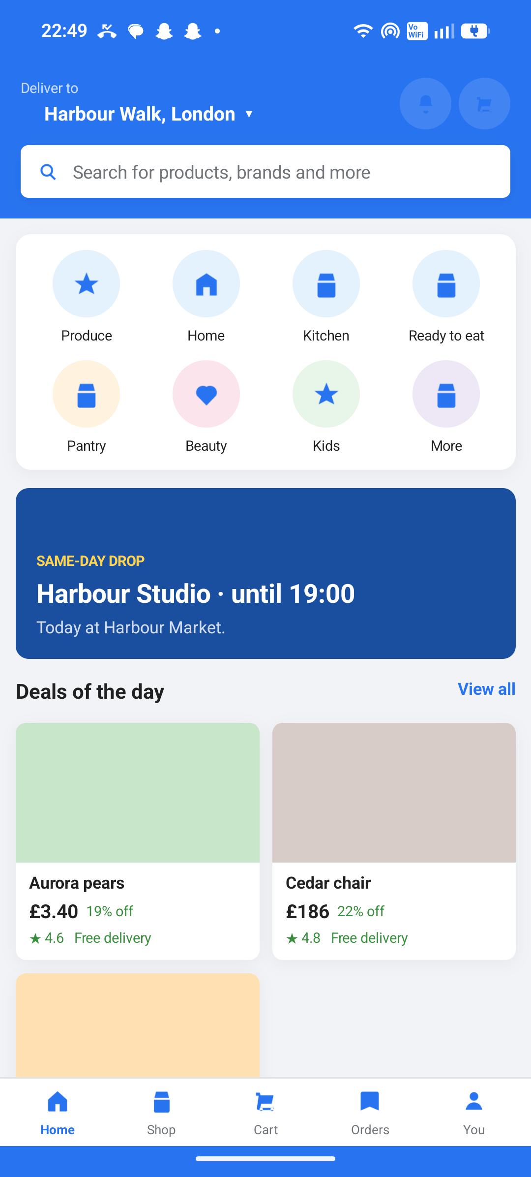 Harbour Market home with aisles, same-day drop, and deals