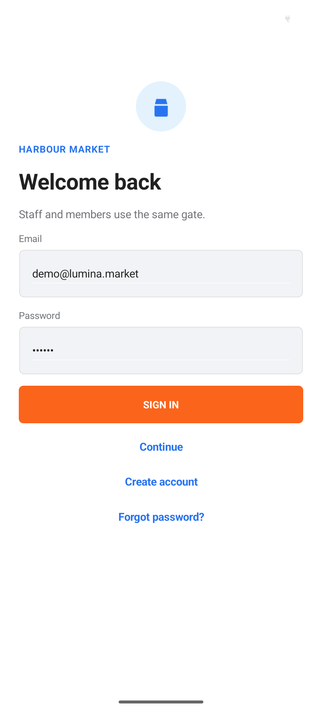 Harbour Market sign-in for staff and members